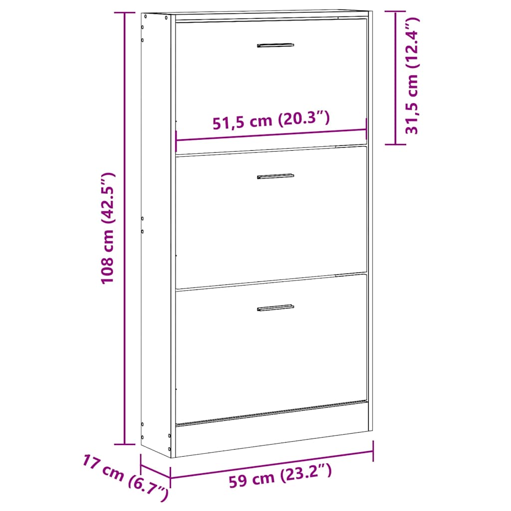 Shoe Cabinet White 59x17x108 cm Engineered Wood