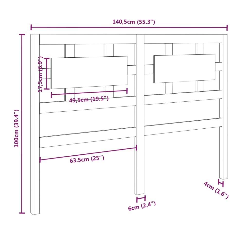 Bed Headboard Black 140.5 cm Solid Wood Pine