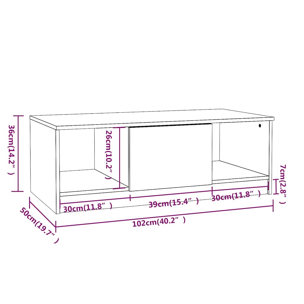 Coffee Table High Gloss White 102x50x36 cm Engineered Wood