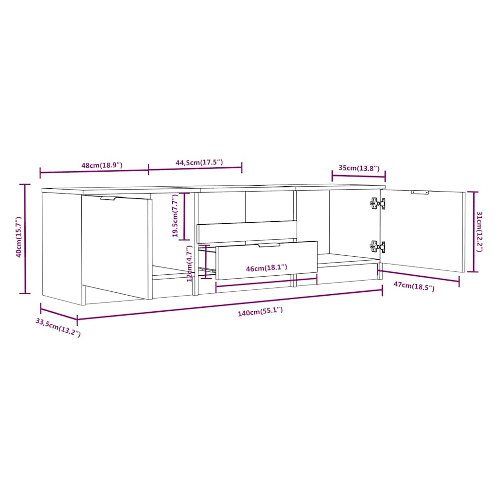 TV Cabinet White 140x35x40 cm Engineered Wood