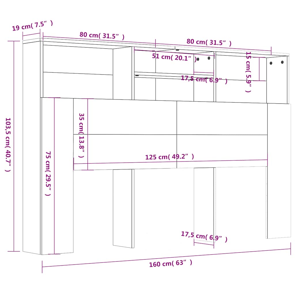 Headboard Cabinet Concrete Grey 160 cm