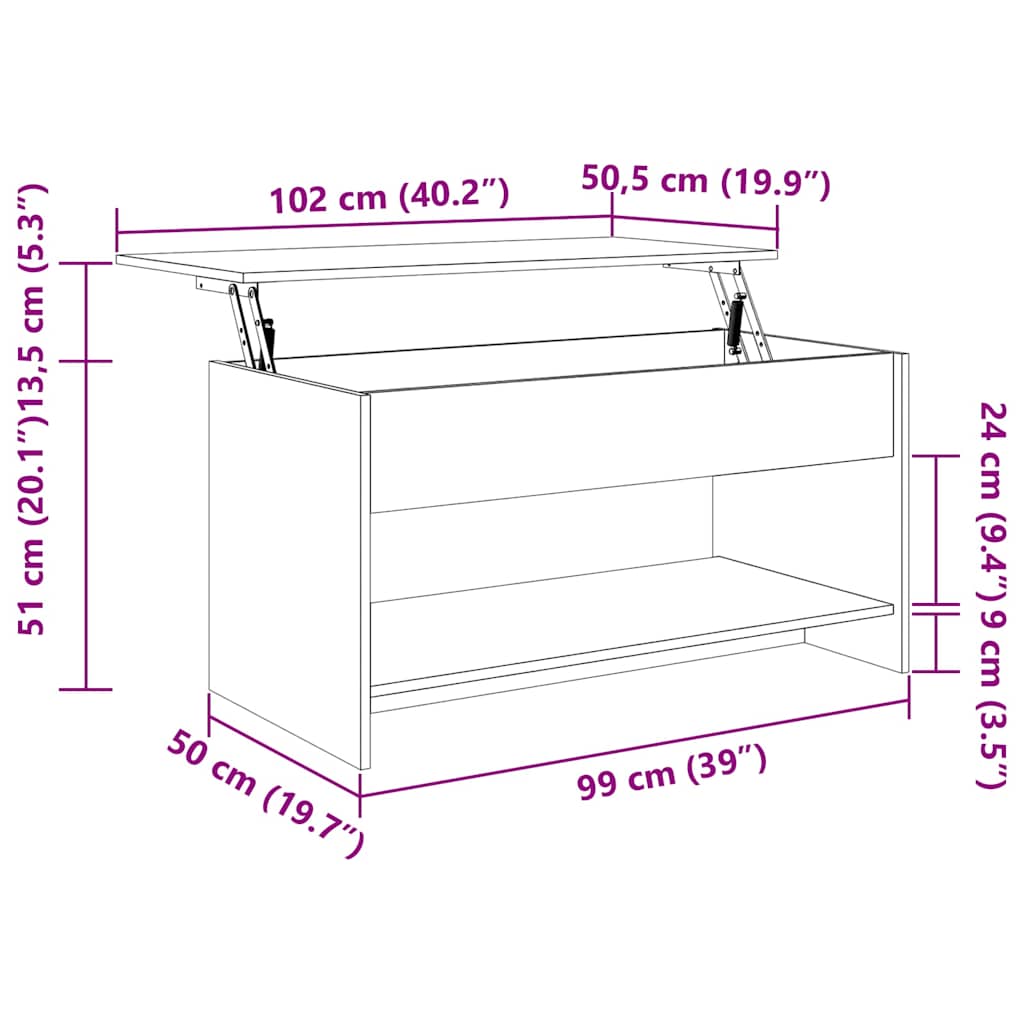 Coffee Table Smoked Oak 102x50x52.5 cm Engineered Wood