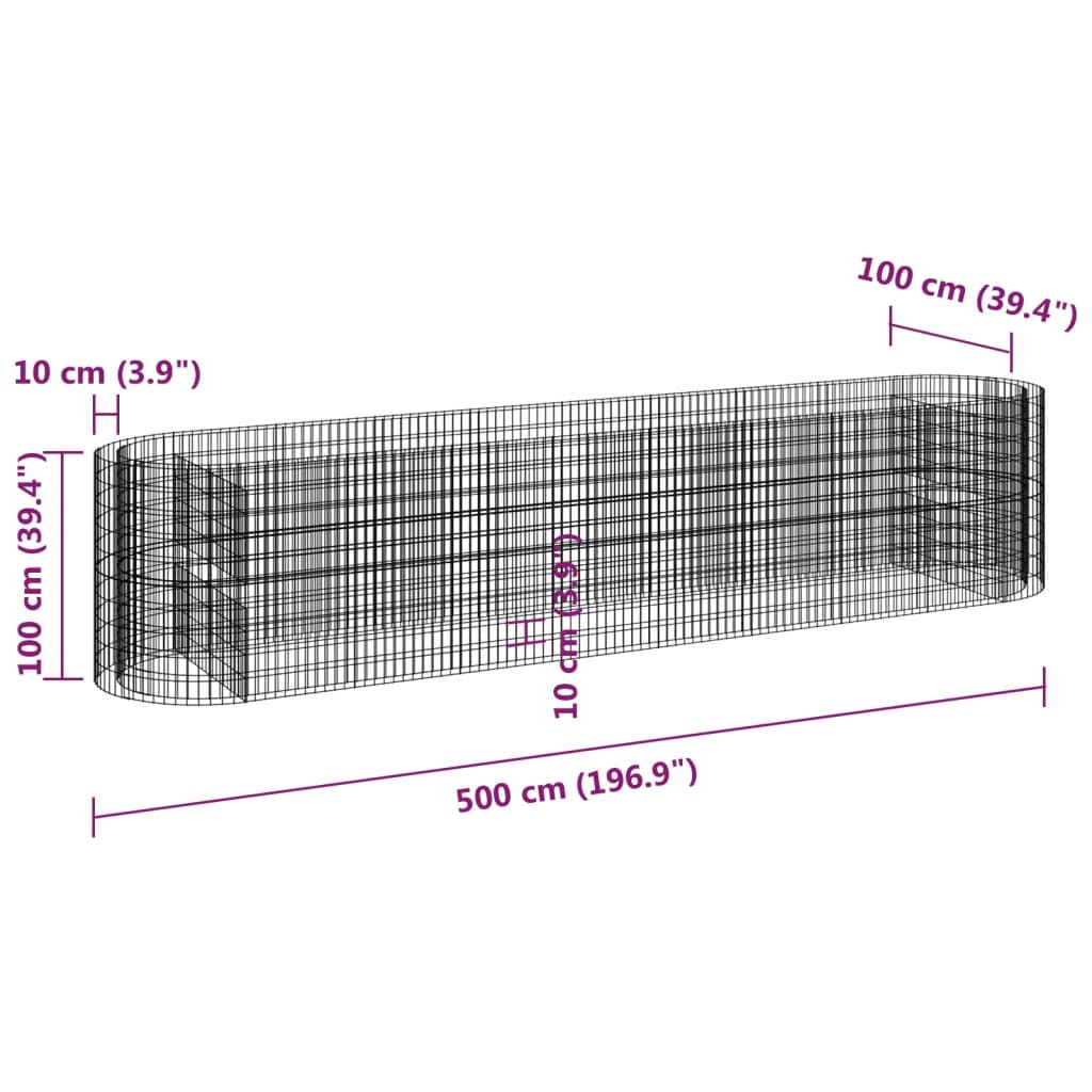 Gabion Raised Bed Galvanised Iron 500x100x100 cm
