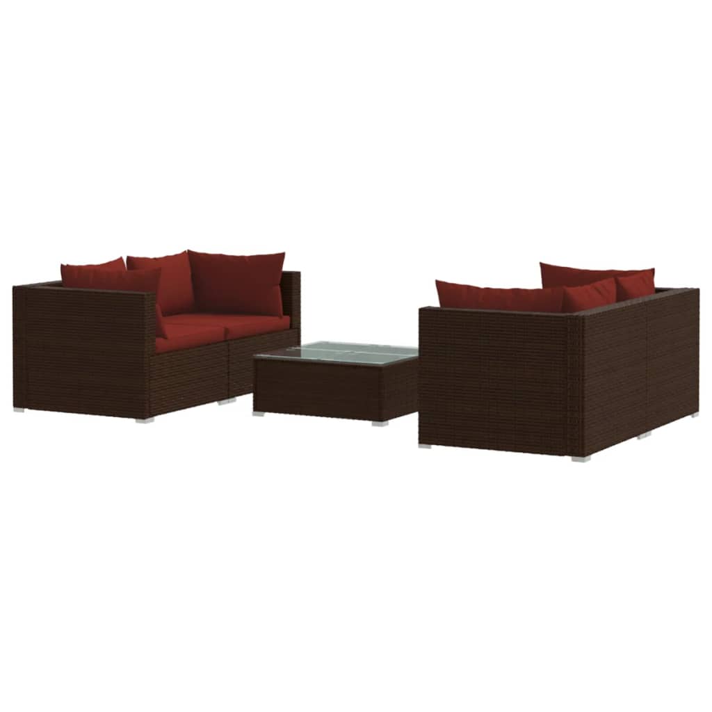 5 Piece Garden Lounge Set with Cushions Poly Rattan Brown