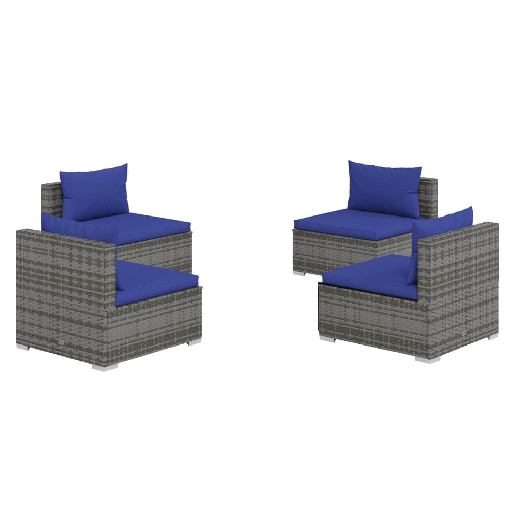 4 Piece Garden Lounge Set with Cushions Poly Rattan Grey