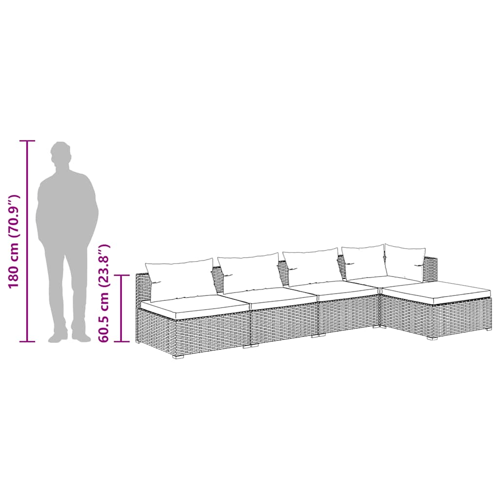 5 Piece Garden Lounge Set with Cushions Poly Rattan Brown