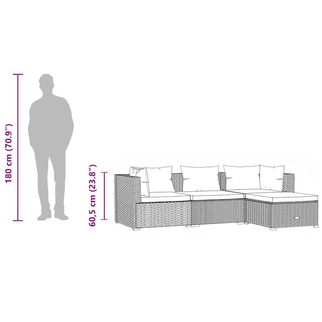 4 Piece Garden Lounge Set with Cushions Poly Rattan Black