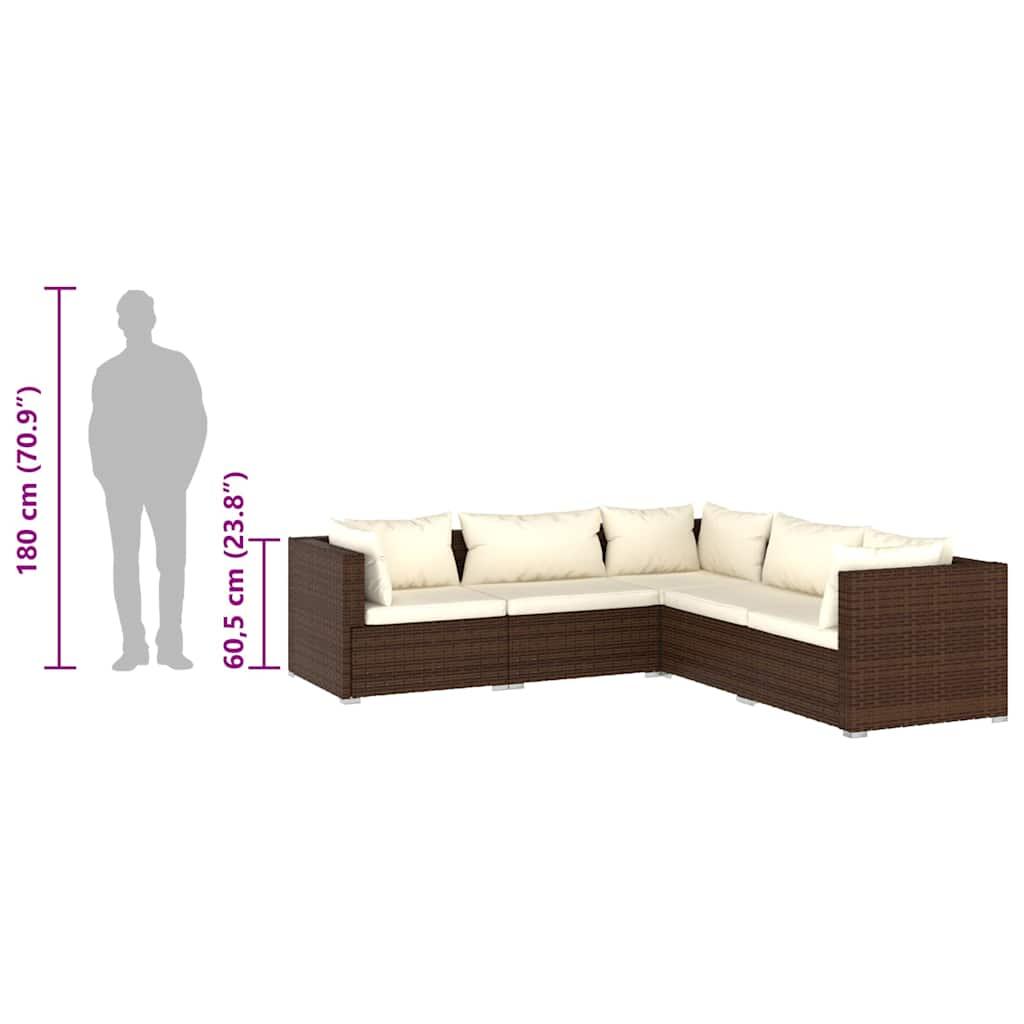 5 Piece Garden Lounge Set with Cushions Poly Rattan Brown