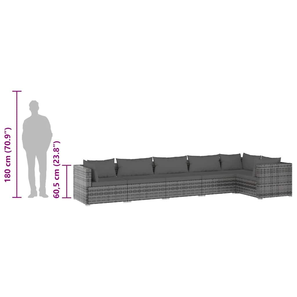 6 Piece Garden Lounge Set with Cushions Poly Rattan Grey