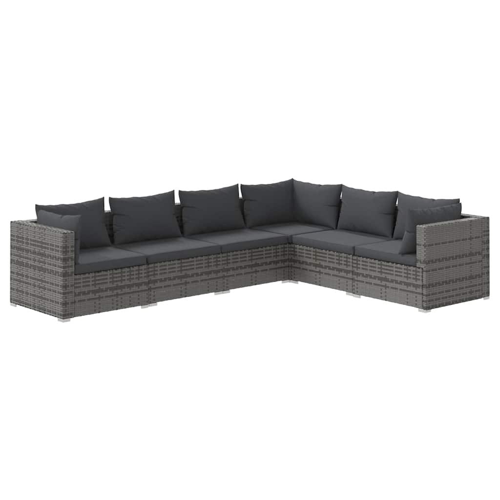 6 Piece Garden Lounge Set with Cushions Poly Rattan Grey