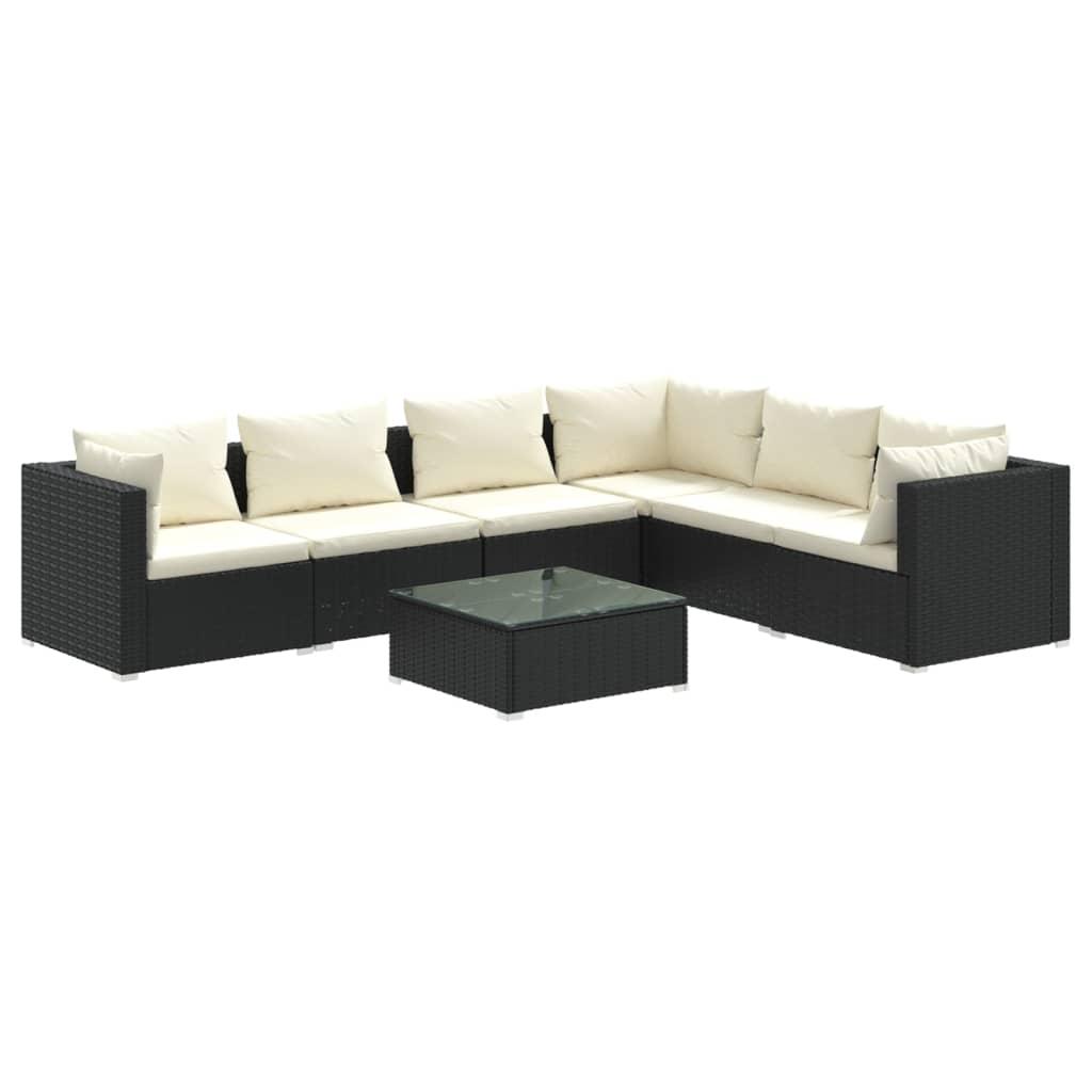7 Piece Garden Lounge Set with Cushions Poly Rattan Black