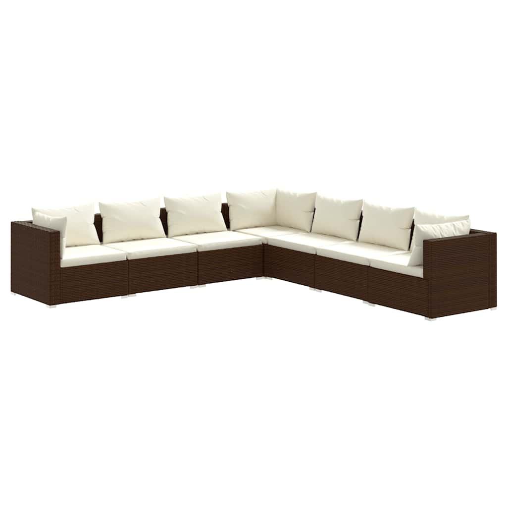 7 Piece Garden Lounge Set with Cushions Poly Rattan Brown