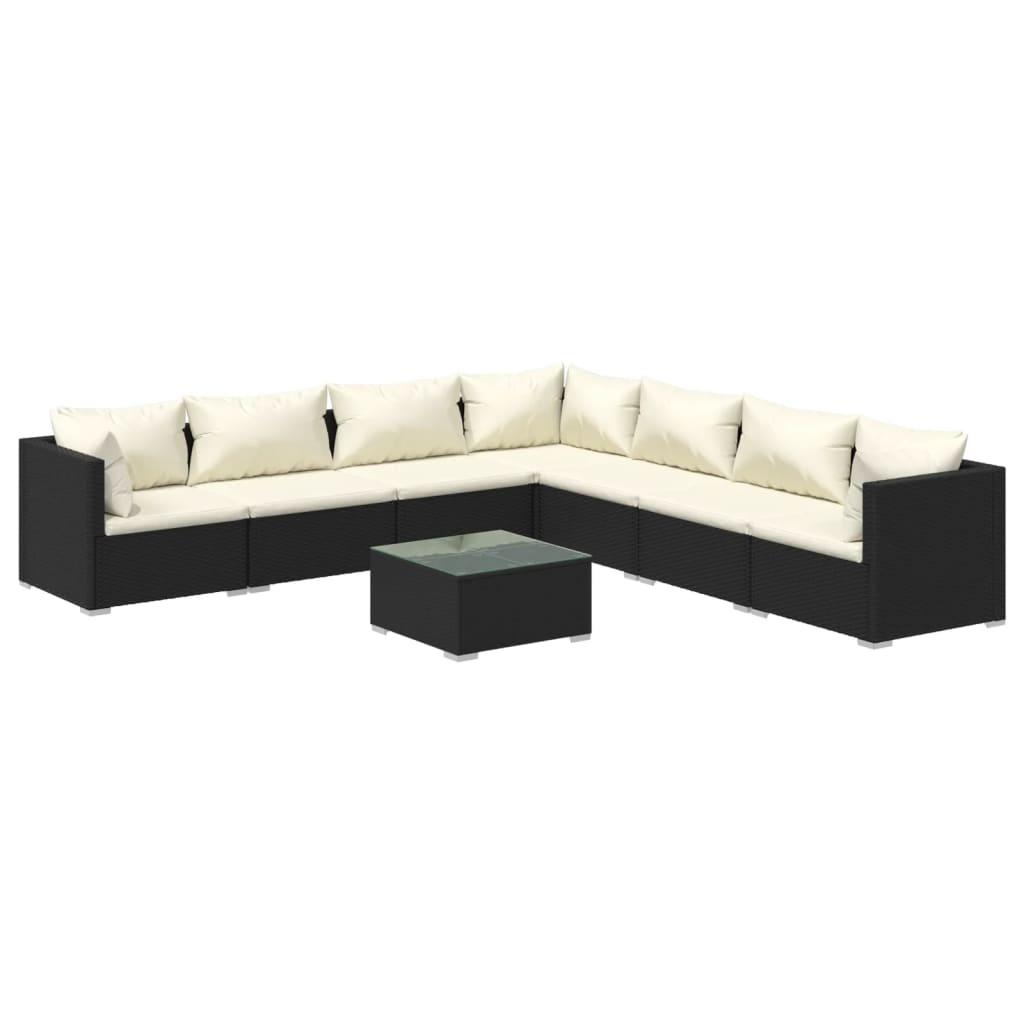 8 Piece Garden Lounge Set with Cushions Poly Rattan Black