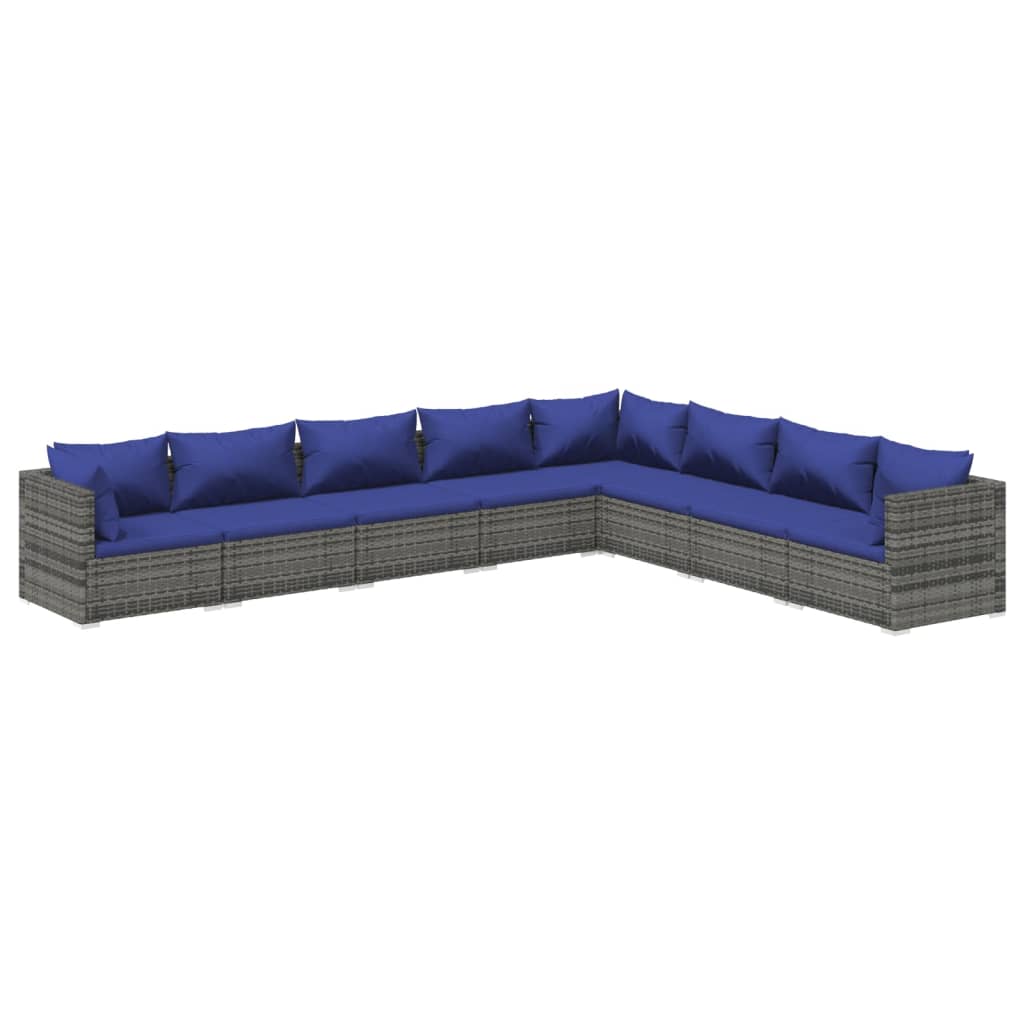 8 Piece Garden Lounge Set with Cushions Poly Rattan Grey