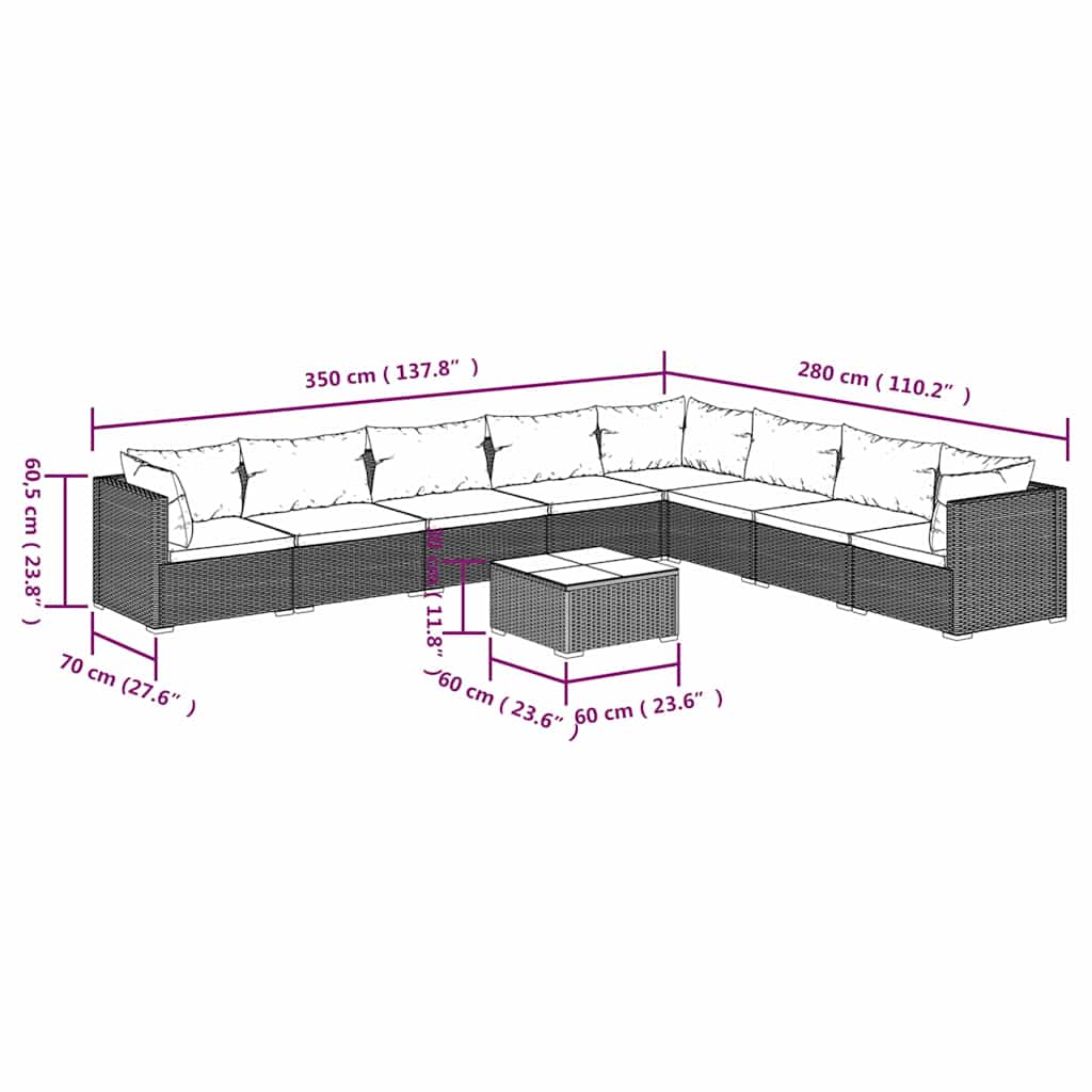9 Piece Garden Lounge Set with Cushions Poly Rattan Black