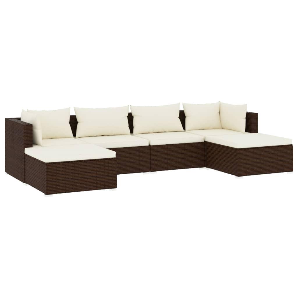 6 Piece Garden Lounge Set with Cushions Poly Rattan Brown
