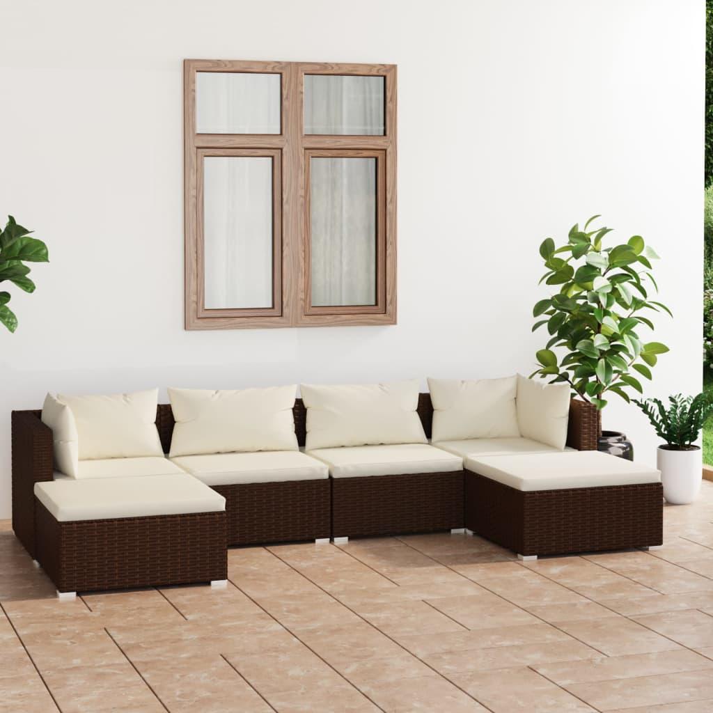 6 Piece Garden Lounge Set with Cushions Poly Rattan Brown