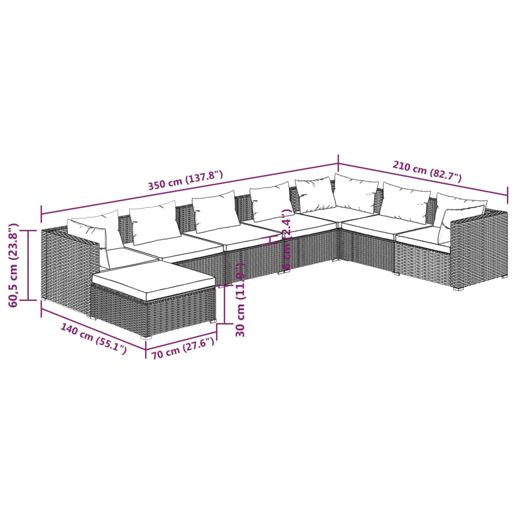 8 Piece Garden Lounge Set with Cushions Poly Rattan Grey