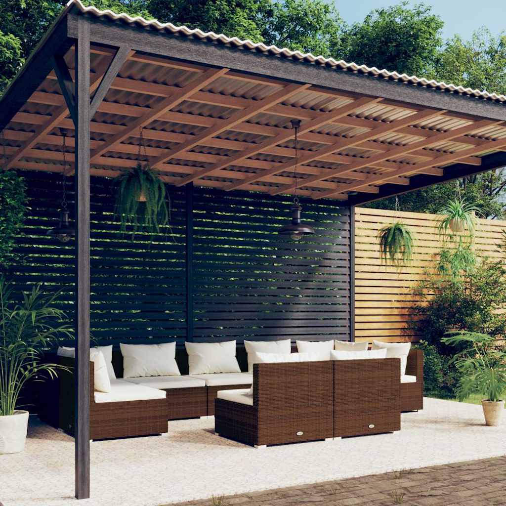 9 Piece Garden Lounge Set with Cushions Brown Poly Rattan
