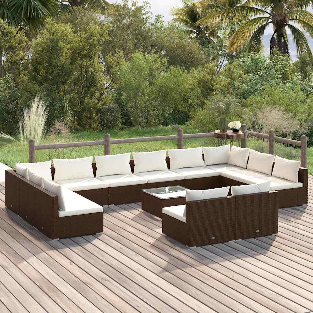 13 Piece Garden Lounge Set with Cushions Brown Poly Rattan