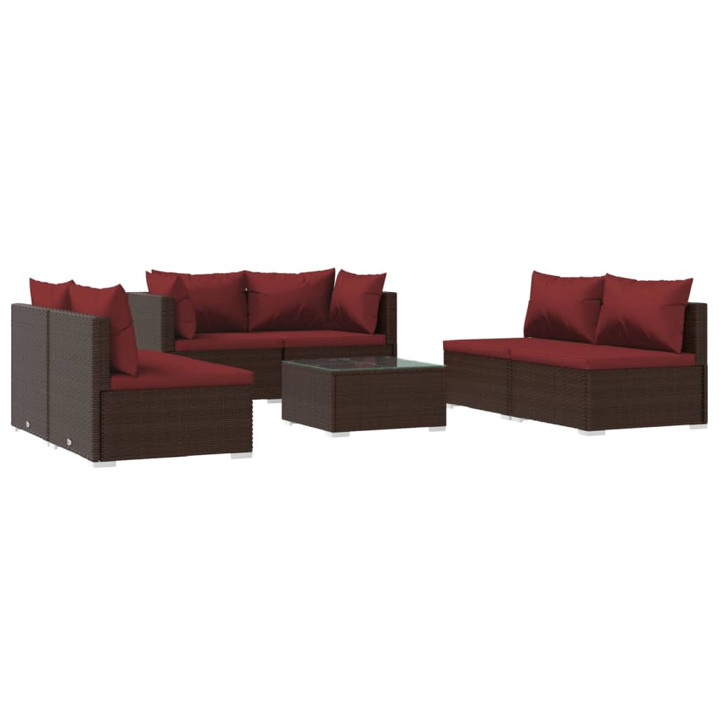 7 Piece Garden Lounge Set with Cushions Poly Rattan Brown