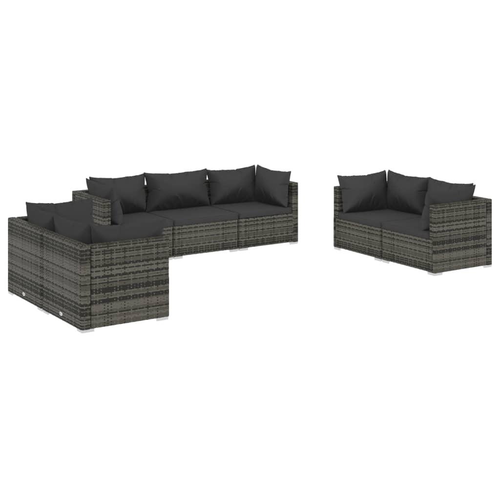 7 Piece Garden Lounge Set with Cushions Poly Rattan Grey