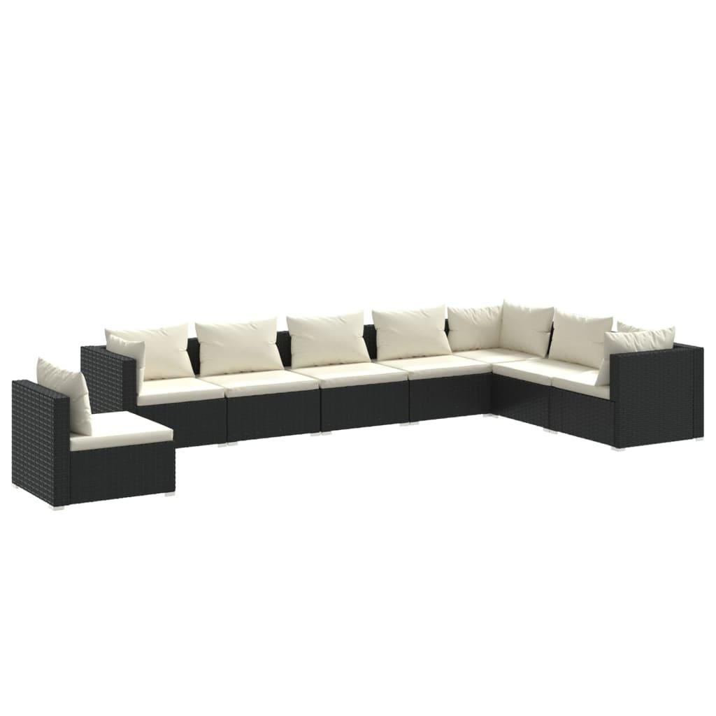 8 Piece Garden Lounge Set with Cushions Poly Rattan Black