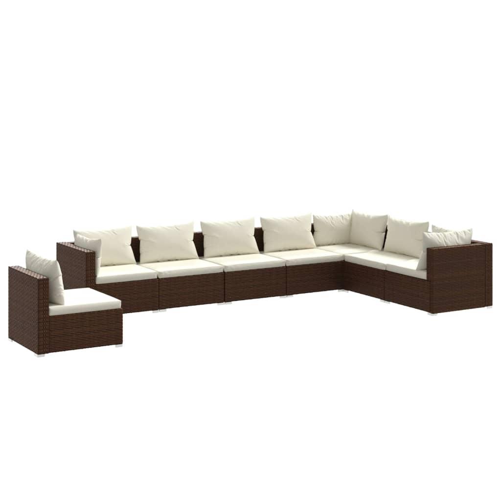 8 Piece Garden Lounge Set with Cushions Poly Rattan Brown