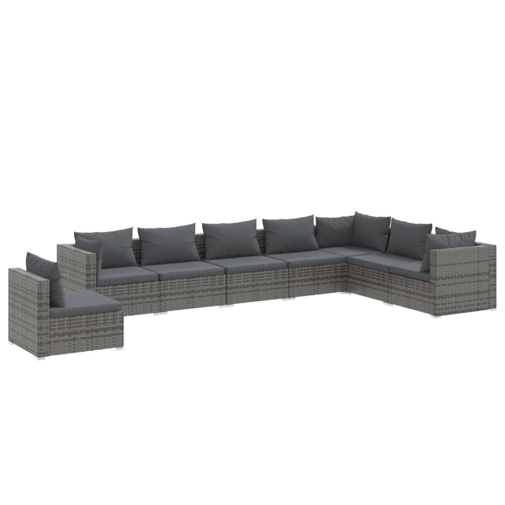 8 Piece Garden Lounge Set with Cushions Poly Rattan Grey