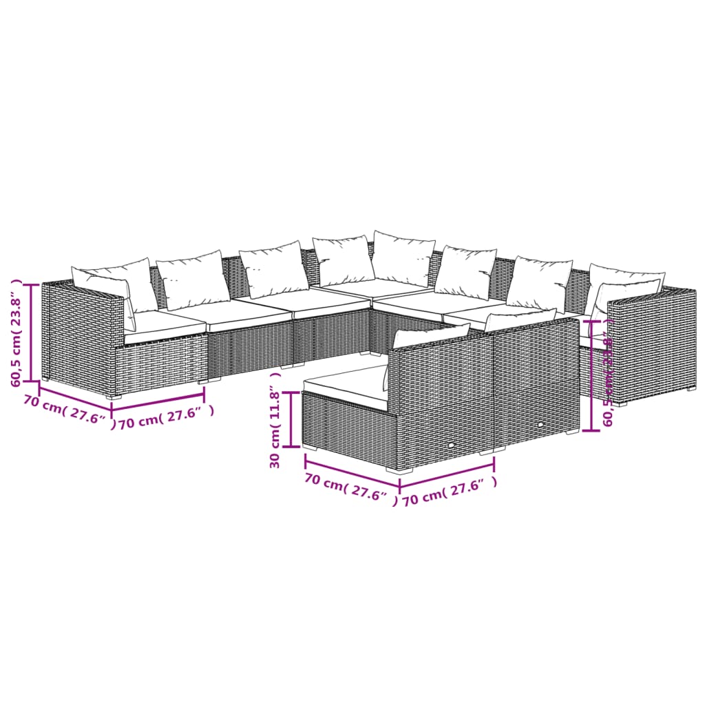 9 Piece Garden Lounge Set with Cushions Brown Poly Rattan