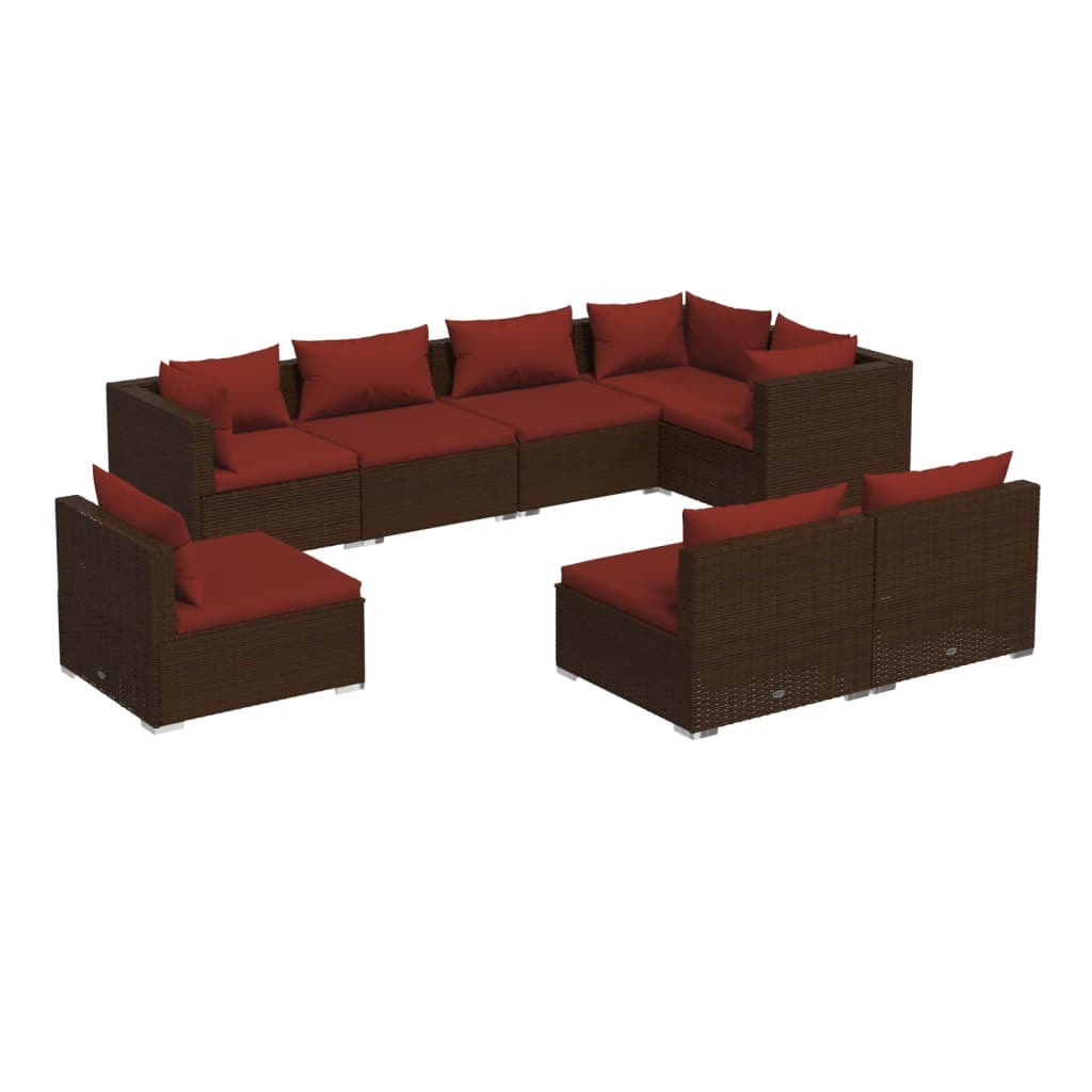 8 Piece Garden Lounge Set with Cushions Poly Rattan Brown