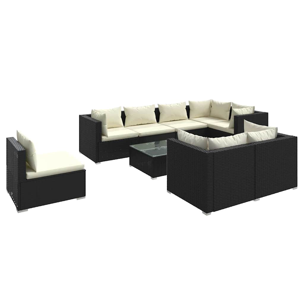 9 Piece Garden Lounge Set with Cushions Poly Rattan Black