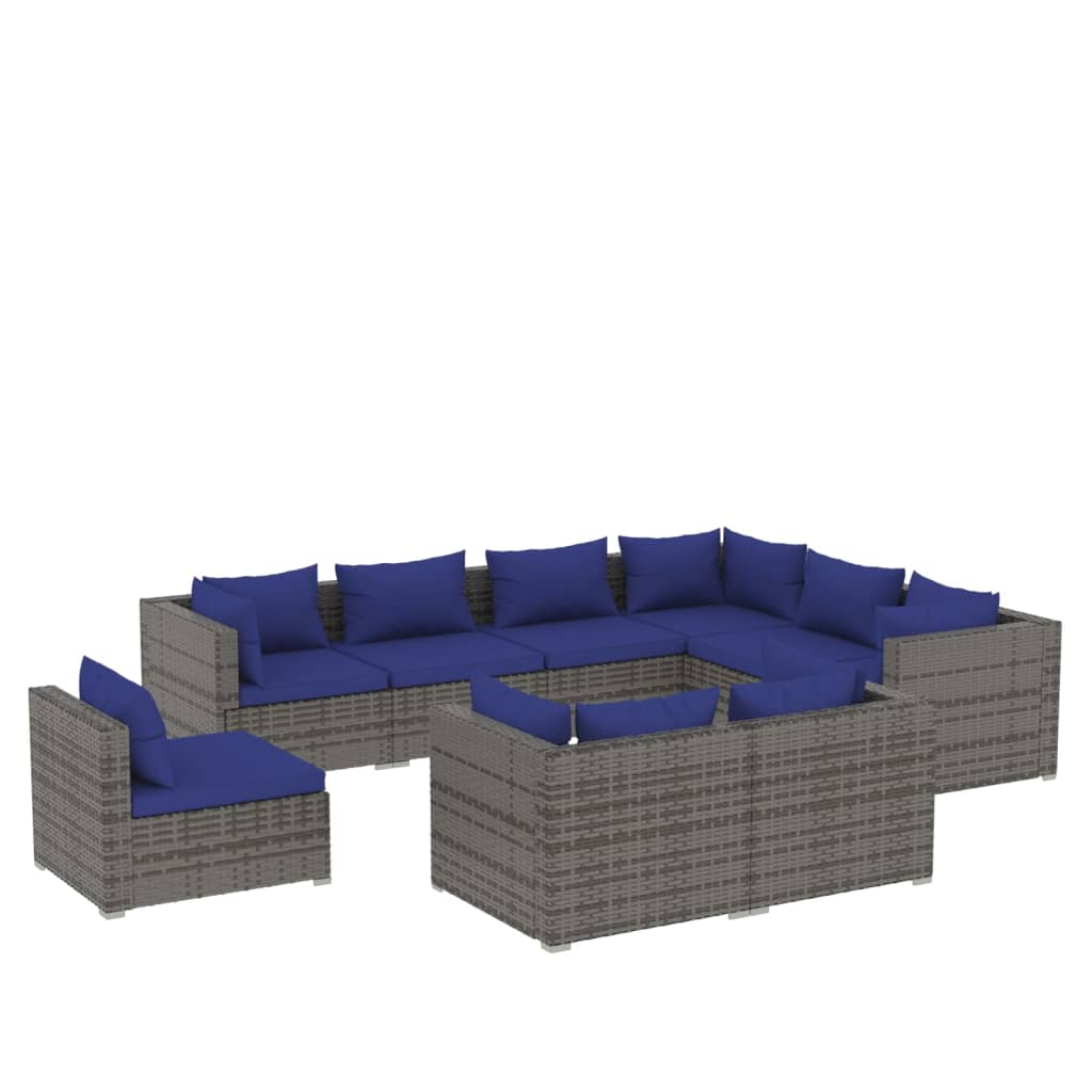 9 Piece Garden Lounge Set with Cushions Poly Rattan Grey