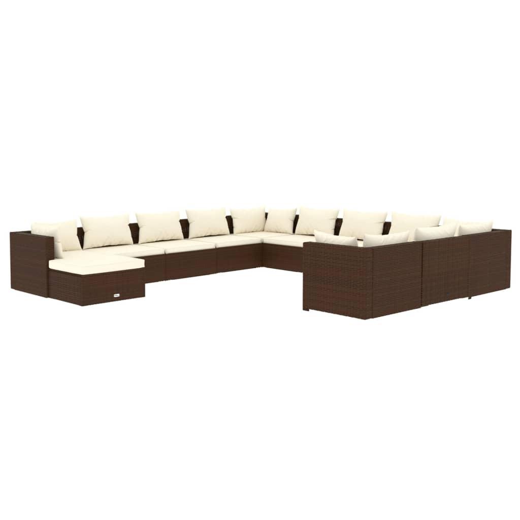 12 Piece Garden Lounge Set with Cushions Poly Rattan Brown