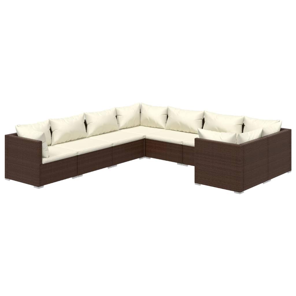 8 Piece Garden Lounge Set with Cushions Poly Rattan Brown