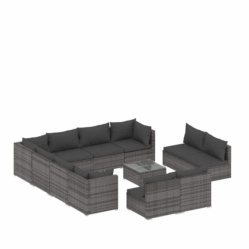 12 Piece Garden Lounge Set with Cushions Grey Poly Rattan