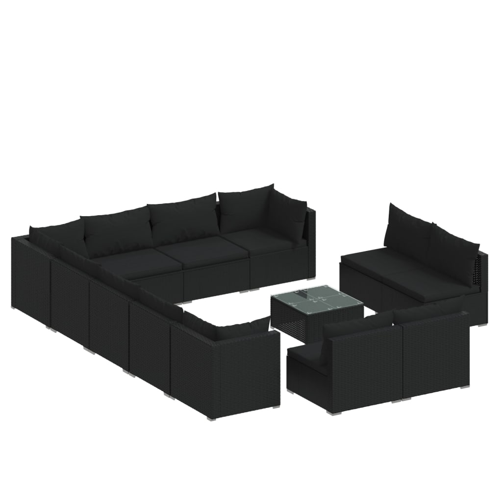 13 Piece Garden Lounge Set with Cushions Black Poly Rattan