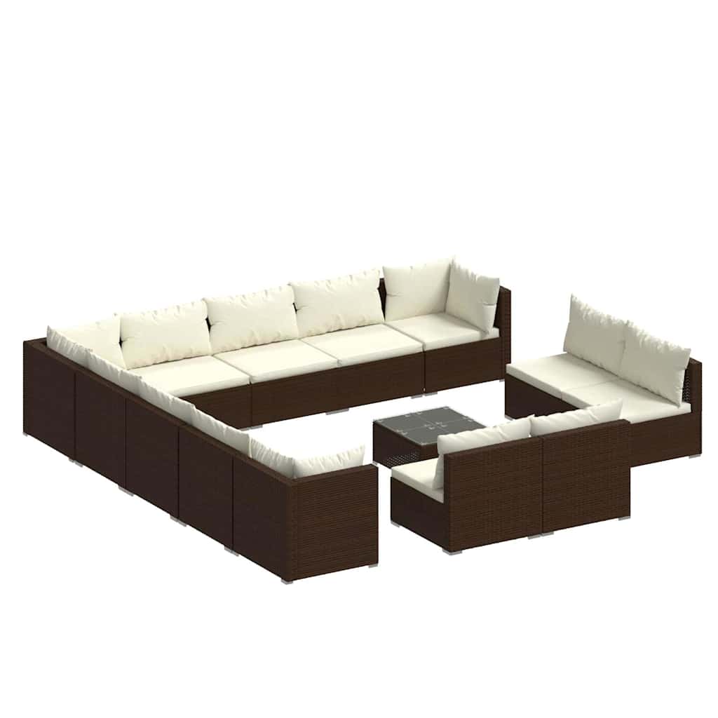 14 Piece Garden Lounge Set with Cushions Brown Poly Rattan