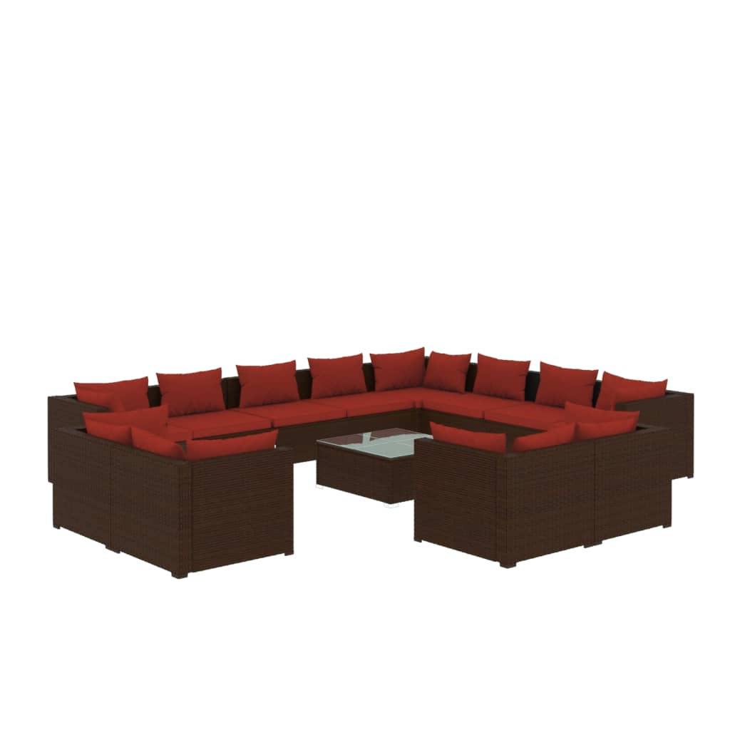 13 Piece Garden Lounge Set with Cushions Brown Poly Rattan