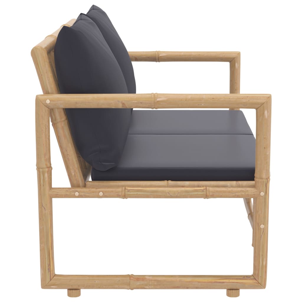 2 Piece Garden Lounge Set with Dark Grey Cushions Bamboo