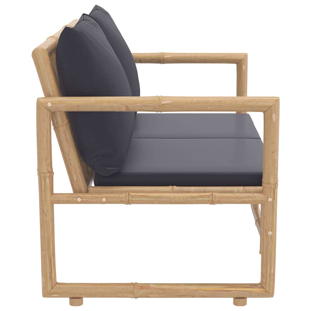2 Piece Garden Lounge Set with Dark Grey Cushions Bamboo