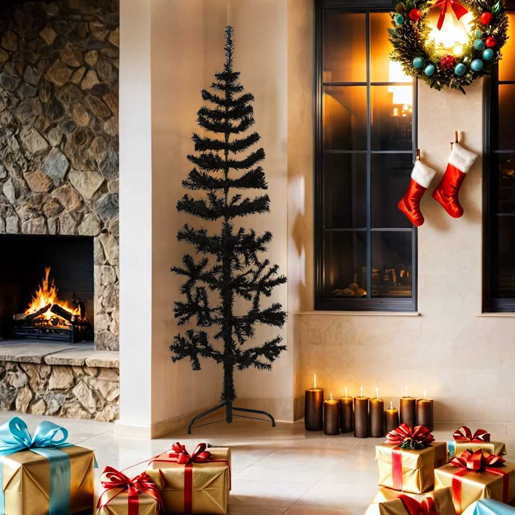 Slim Artificial Half Christmas Tree with Stand Black 180 cm