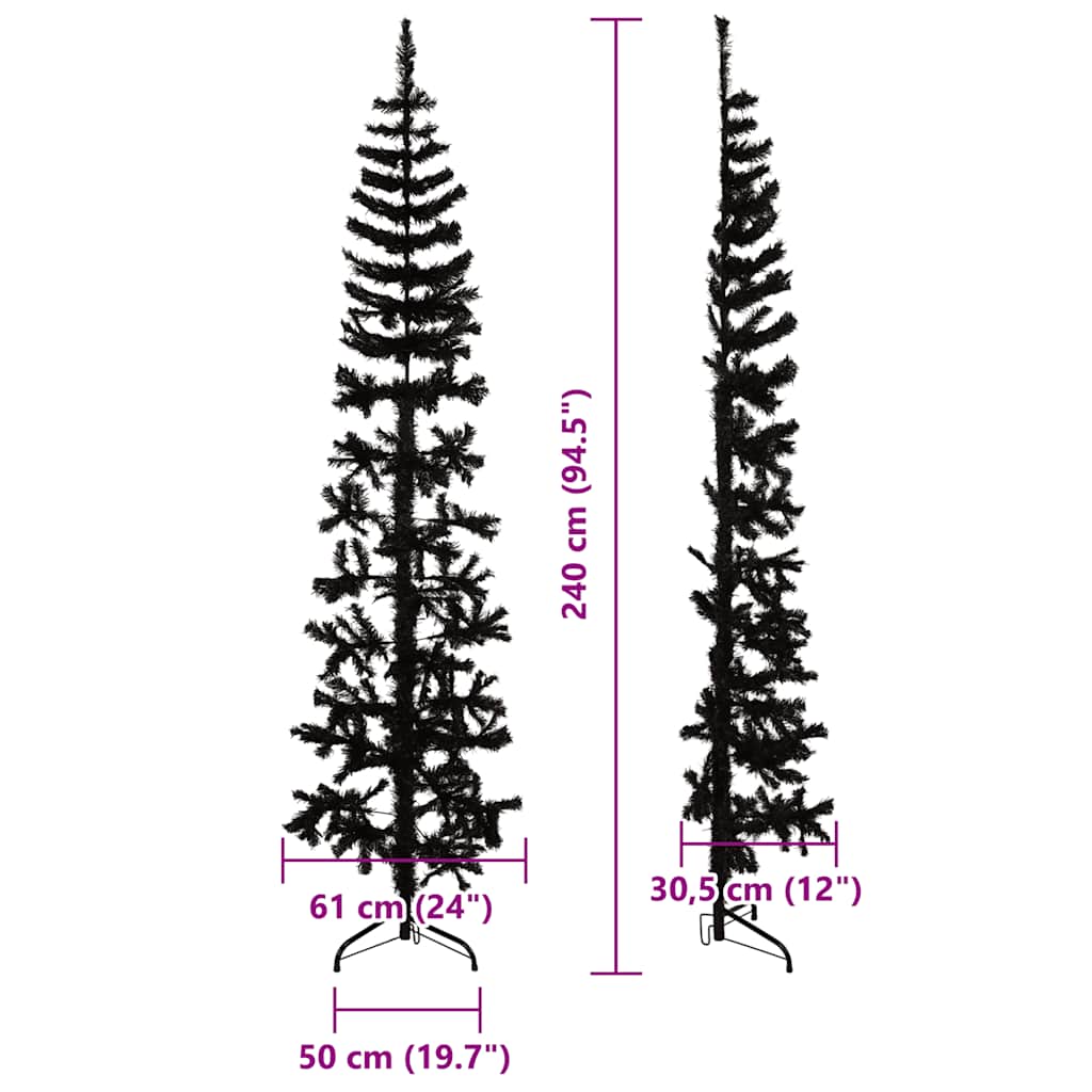 Slim Artificial Half Christmas Tree with Stand Black 240 cm