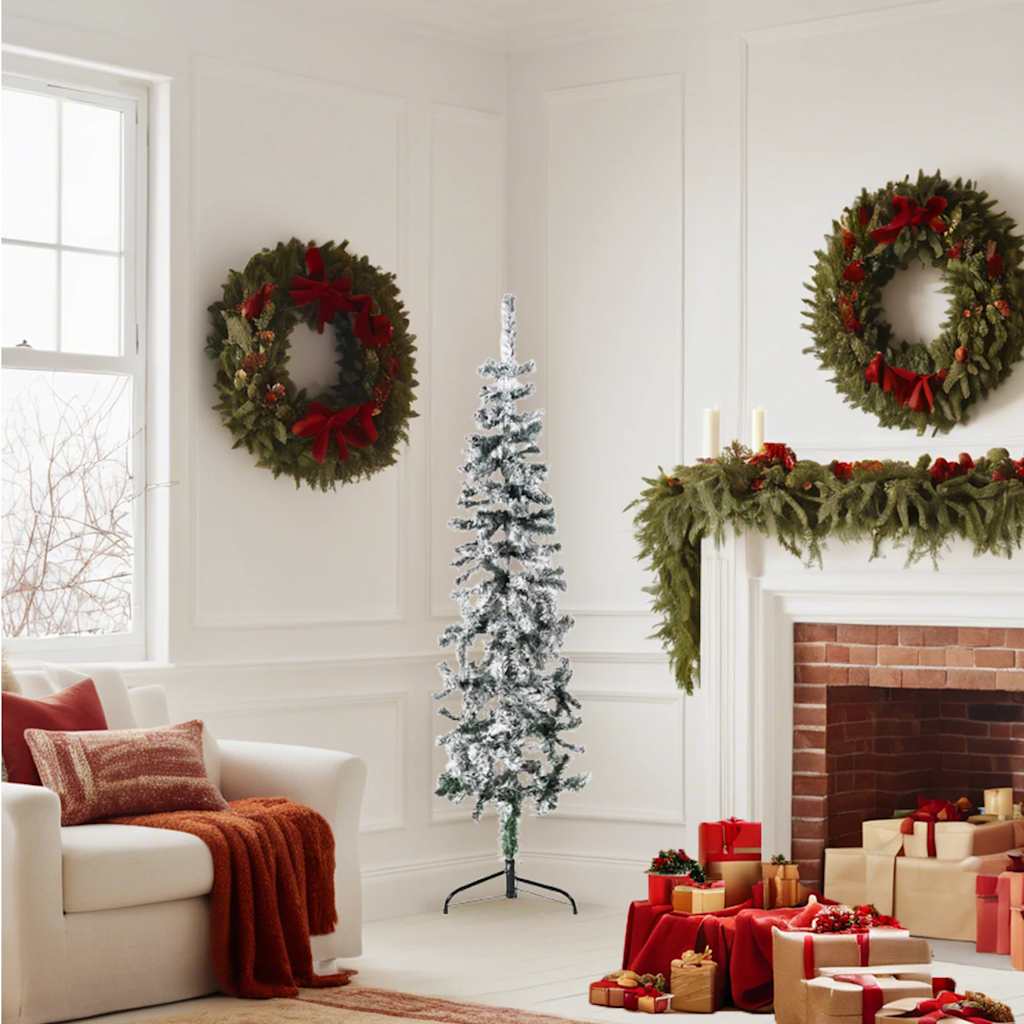 Slim Artificial Half Christmas Tree with Flocked Snow 150 cm