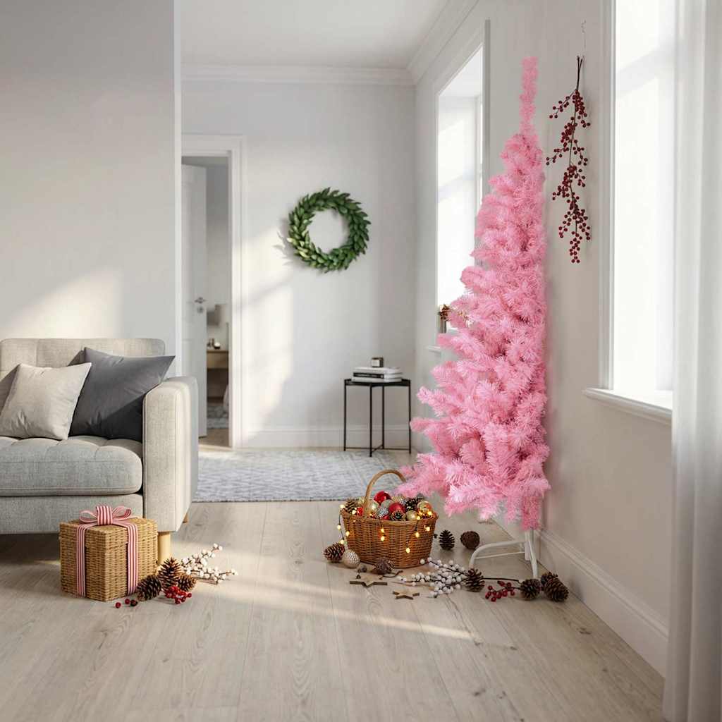 Artificial Half Christmas Tree with Stand Pink 180 cm PVC