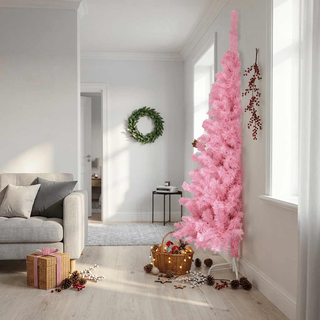 Artificial Half Christmas Tree with Stand Pink 210 cm PVC