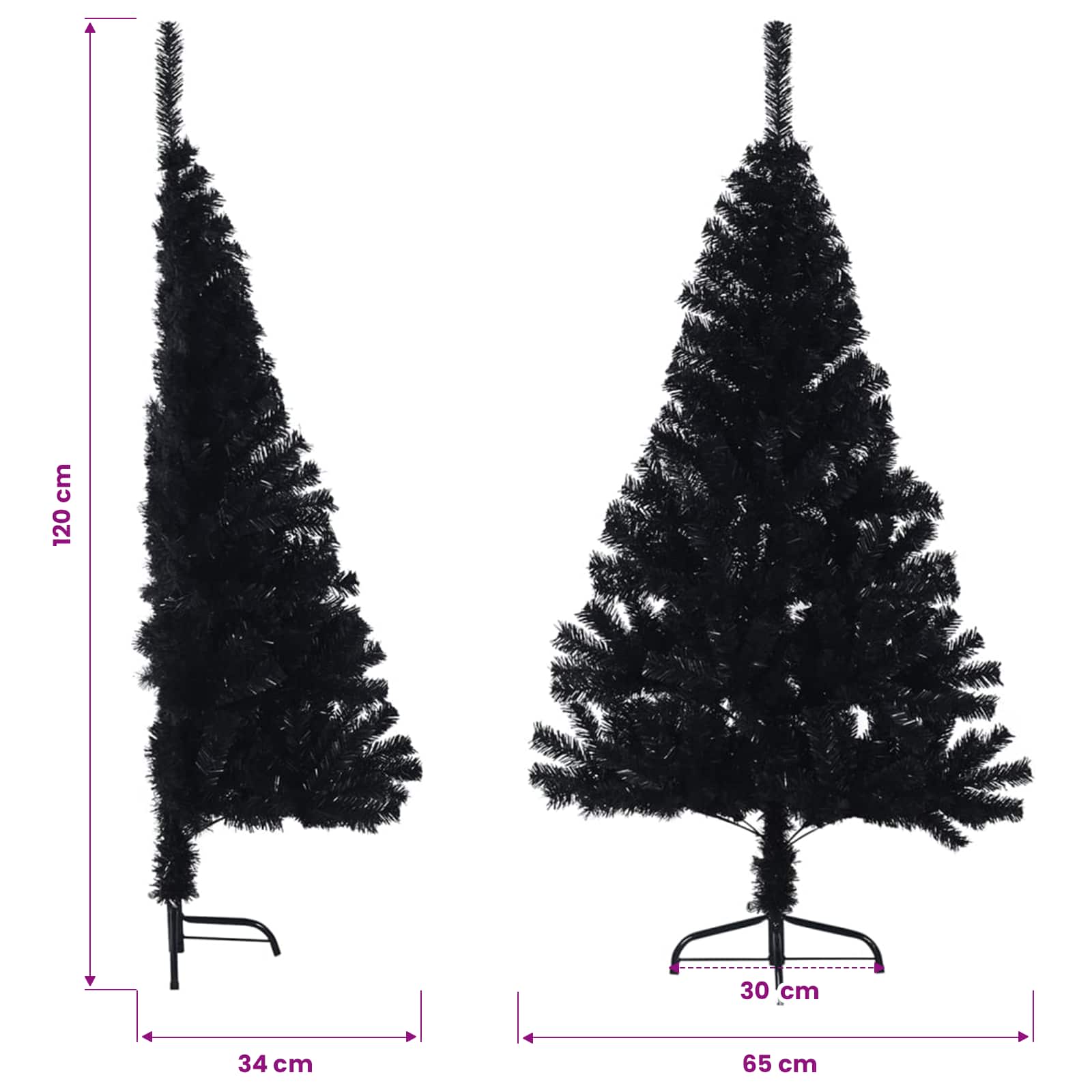 Artificial Half Christmas Tree with Stand Black 120 cm PVC