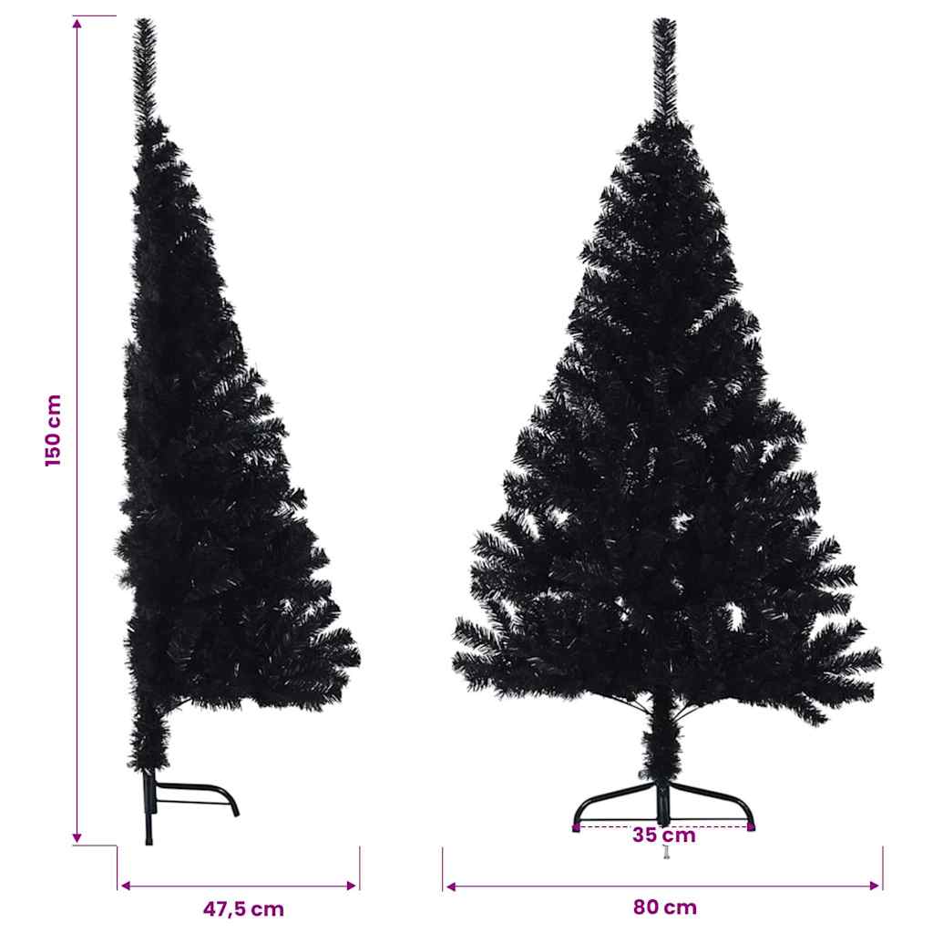 Artificial Half Christmas Tree with Stand Black 150 cm PVC
