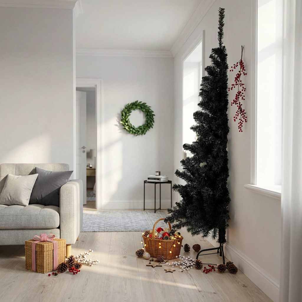 Artificial Half Christmas Tree with Stand Black 210 cm PVC