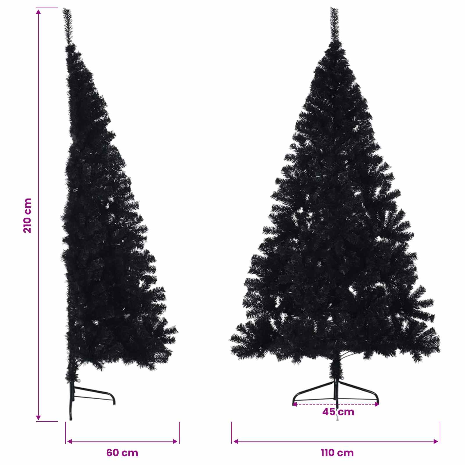Artificial Half Christmas Tree with Stand Black 210 cm PVC